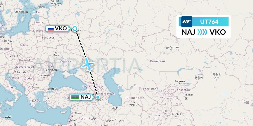 UT764 UTair Flight Map: Nakhchivan to Moscow
