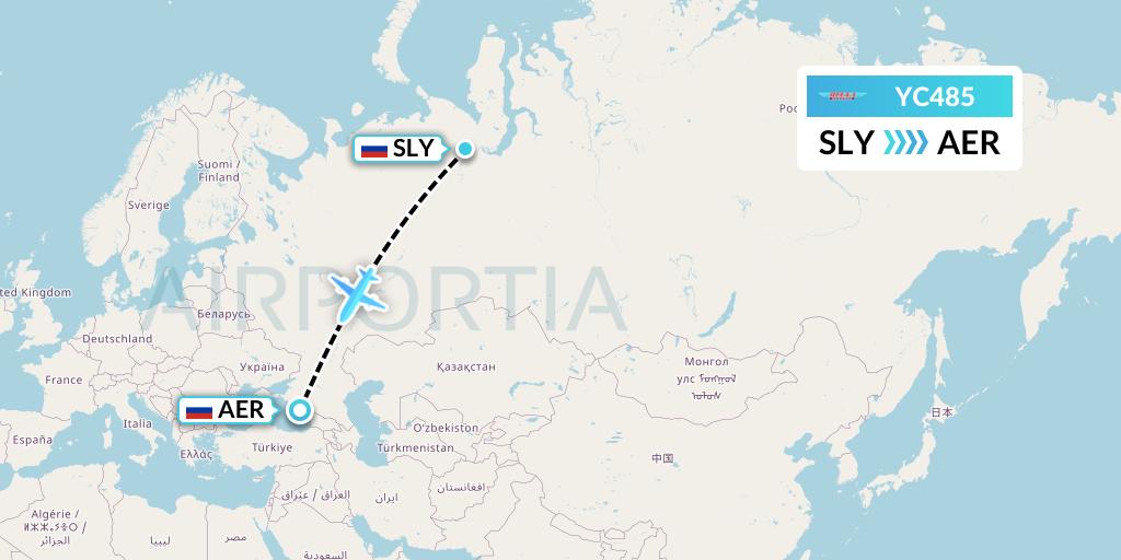 YC485 Yamal Airlines Flight Map: Salekhard to Sochi