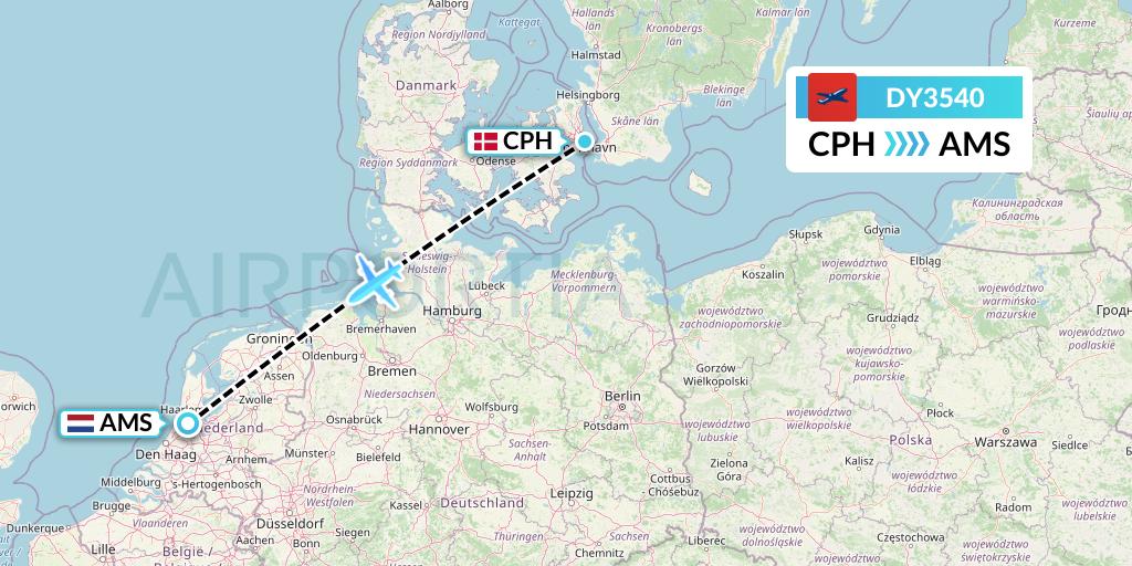 DY3540 Norwegian Flight Map: Copenhagen to Amsterdam