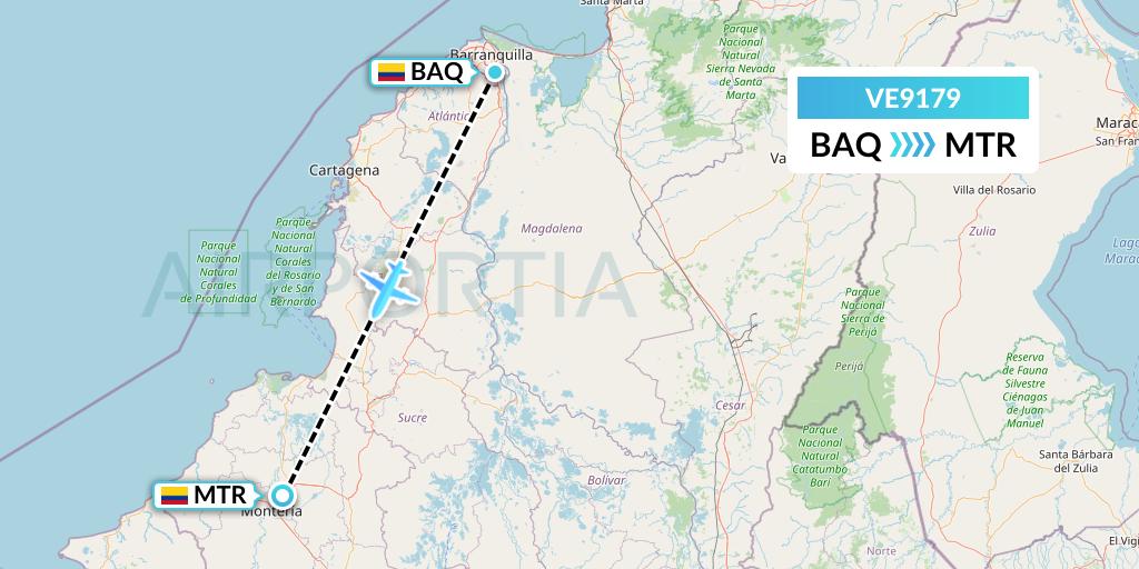 VE9179 Easyfly Flight Map: Barranquilla to Monteria