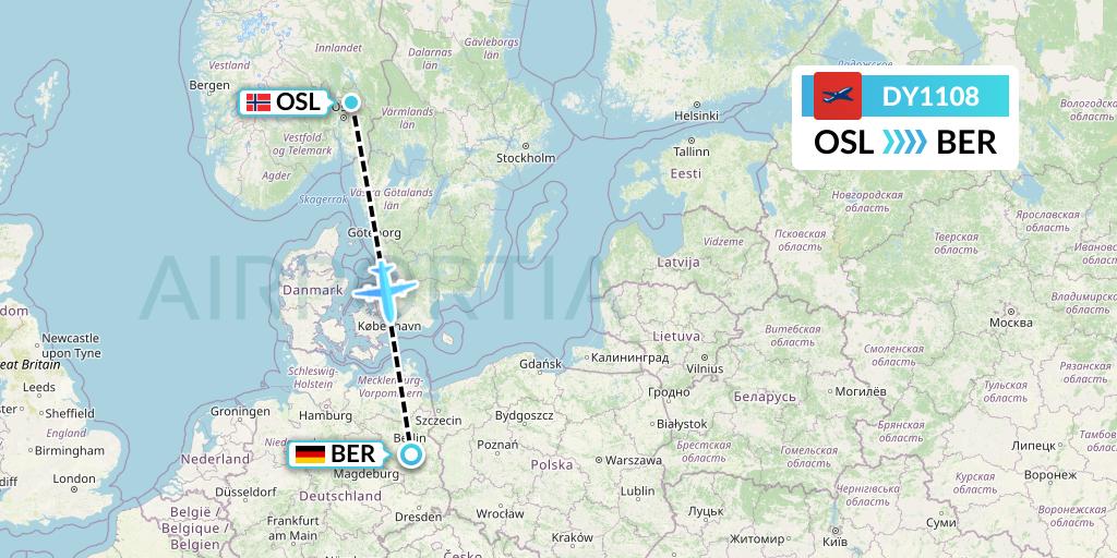 DY1108 Norwegian Flight Map: Oslo to Berlin