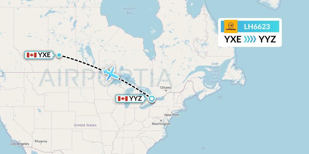 LH6623 Lufthansa Flight Map: Saskatoon to Toronto