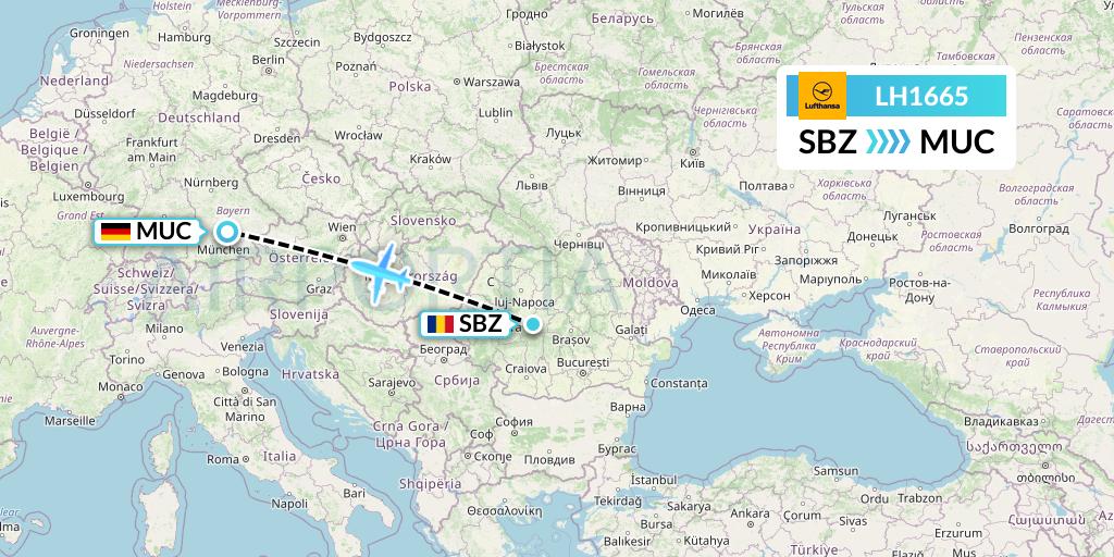 LH1665 Lufthansa Flight Map: Sibiu to Munich