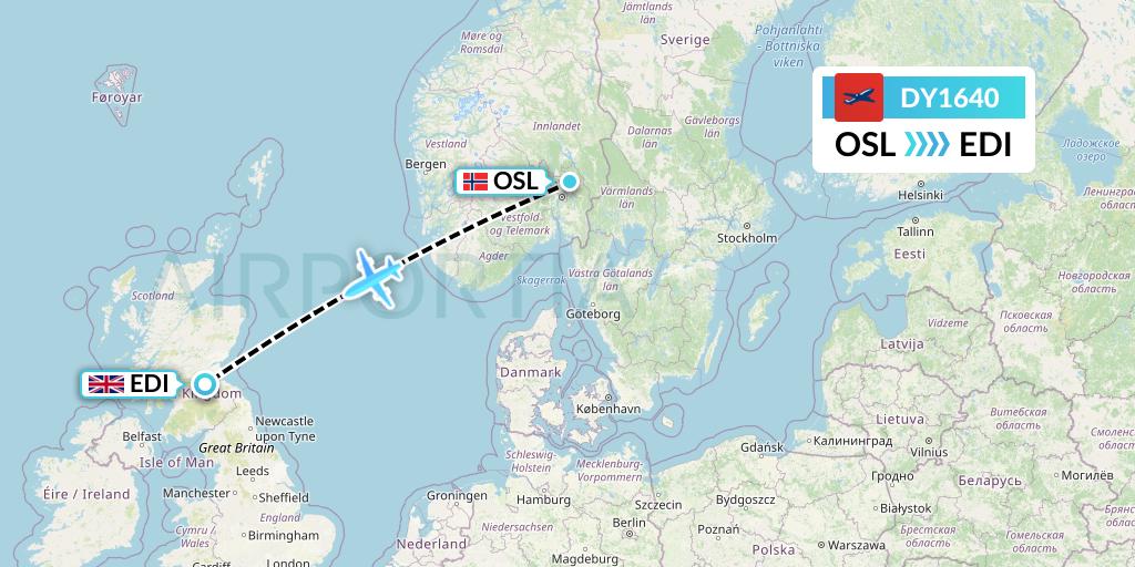 DY1640 Norwegian Flight Map: Oslo to Edinburgh