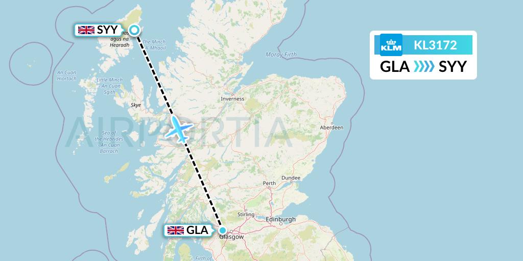 KL3172 KLM Flight Map: Glasgow to Stornoway