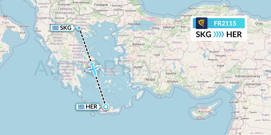 FR2115 Ryanair Flight Map: Thessaloniki to Heraklion