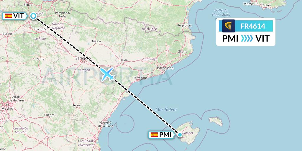 FR4614 Ryanair Flight Map: Palma de Mallorca to Vitoria