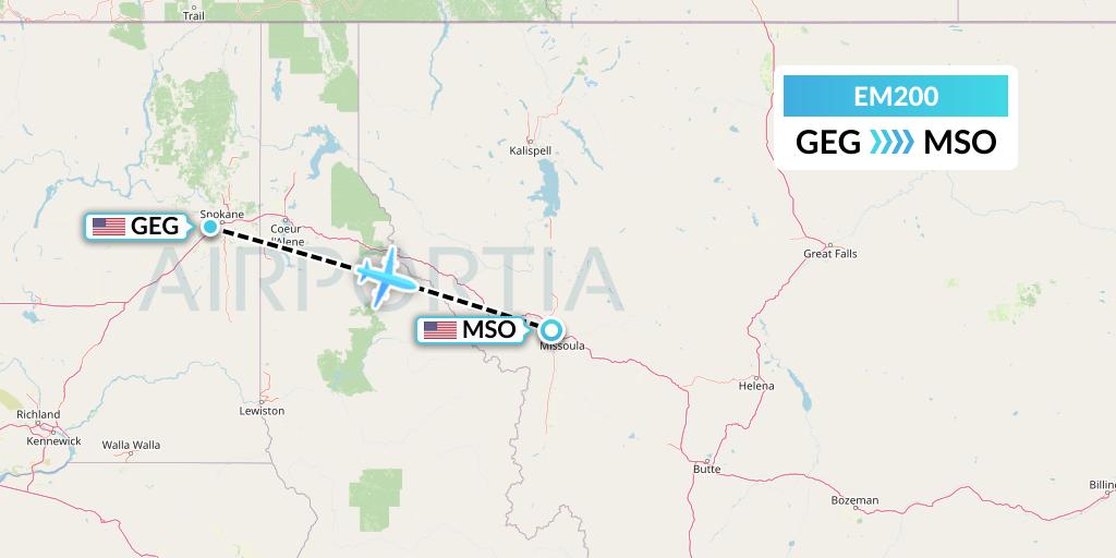 EM200 Empire Airlines Flight Map: Spokane to Missoula