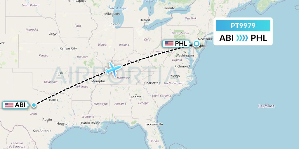 PT9979 Piedmont Airlines Flight Map: Abilene to Philadelphia