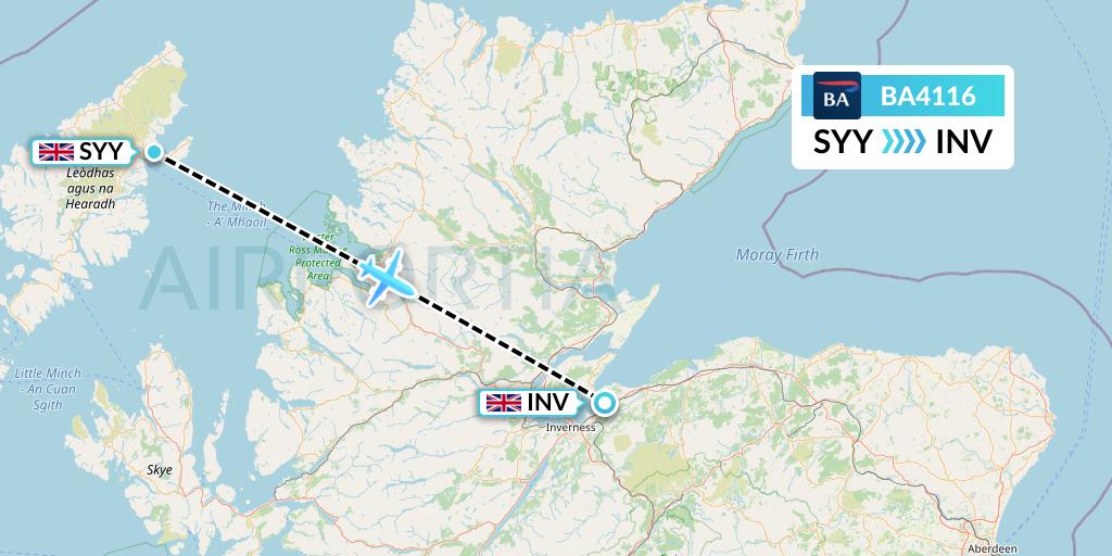 BA4116 British Airways Flight Map: Stornoway to Inverness