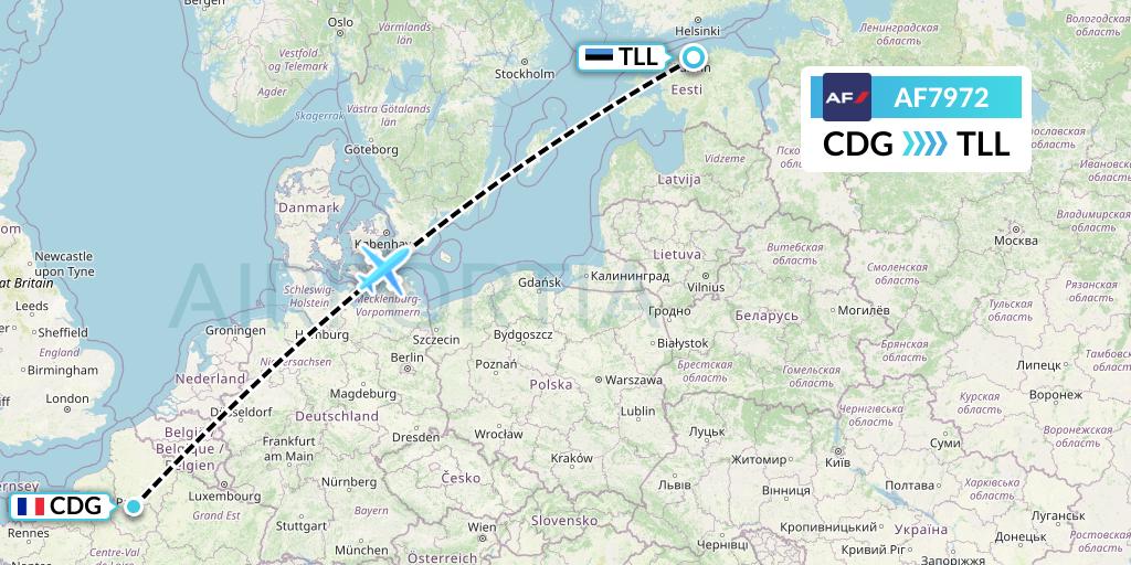 AF7972 Air France Flight Map: Paris to Tallinn