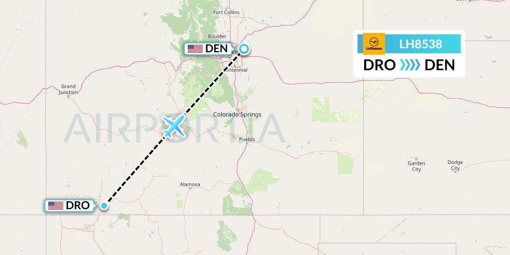 LH8538 Lufthansa Flight Map: Durango to Denver