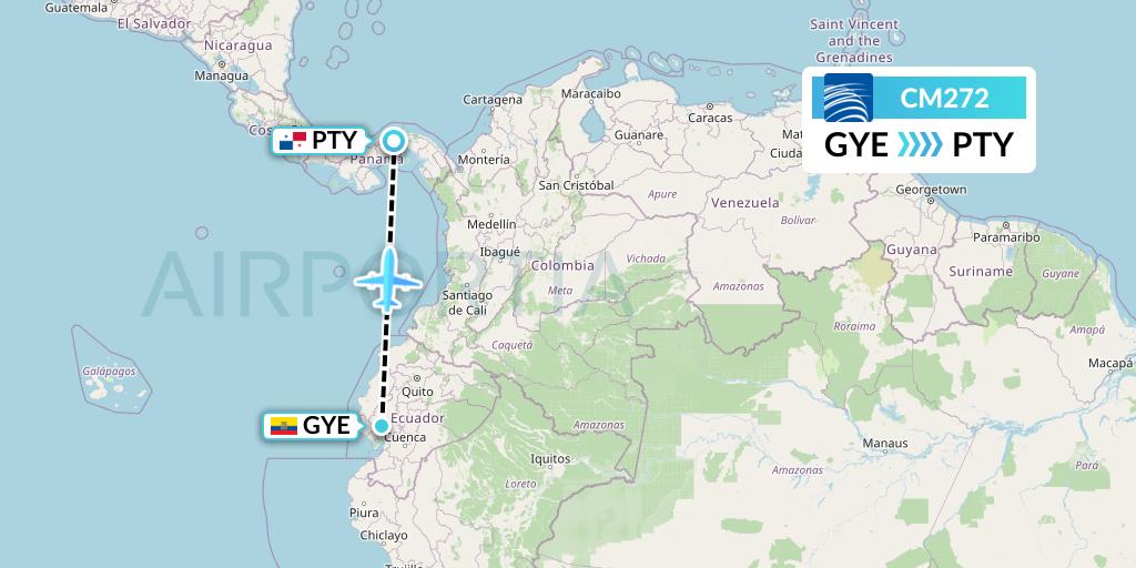 CM272 Copa Airlines Flight Map: Guayaquil to Panama City