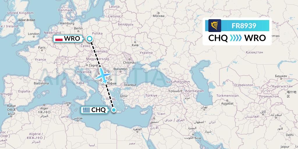 FR8939 Ryanair Flight Map: Chania to Wroclaw