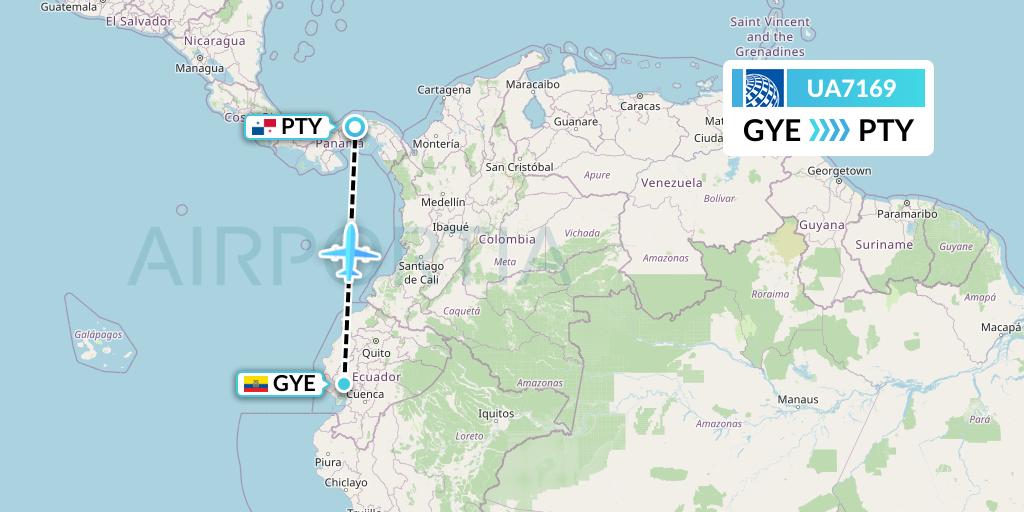 UA7169 United Airlines Flight Map: Guayaquil to Panama City