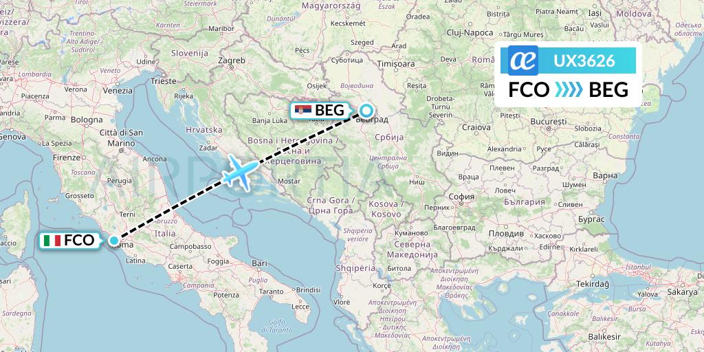 UX3626 Air Europa Flight Map: Rome to Belgrade