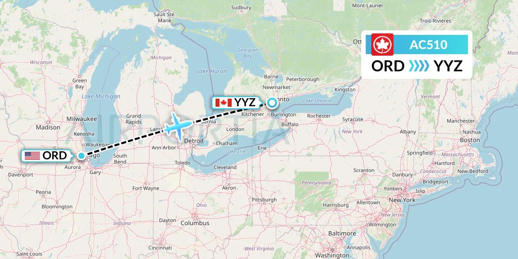 AC510 Air Canada Flight Map: Chicago to Toronto
