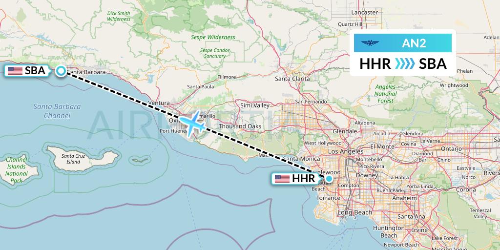 AN2 Advanced Air Flight Map: Hawthorne to Santa Barbara