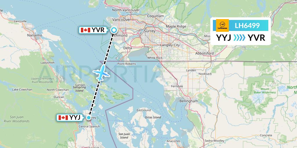 LH6499 Lufthansa Flight Map: Victoria to Vancouver