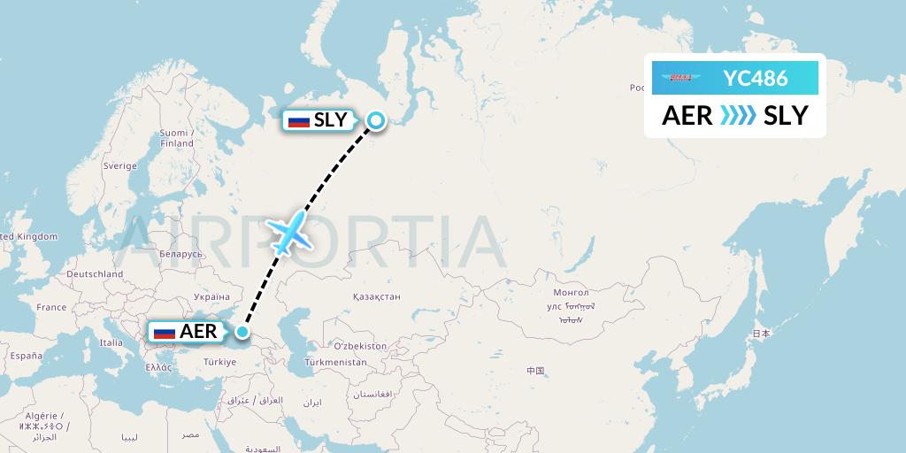 YC486 Yamal Airlines Flight Map: Sochi to Salekhard