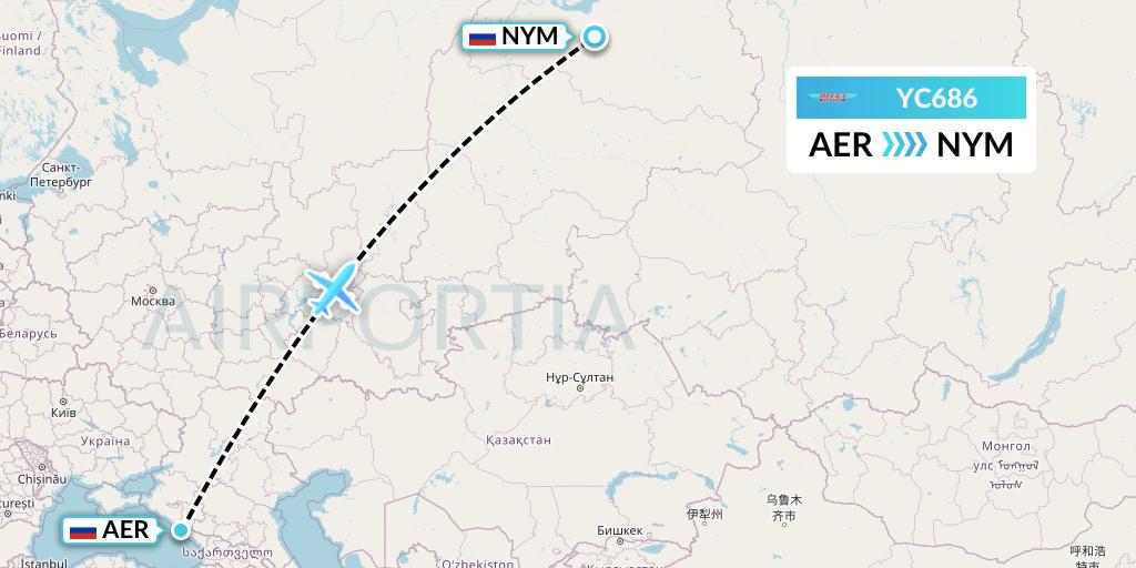 YC686 Yamal Airlines Flight Map: Sochi to Nadym