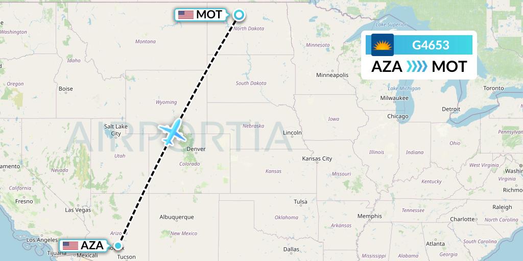 G4653 Allegiant Air Flight Map: Phoenix to Minot