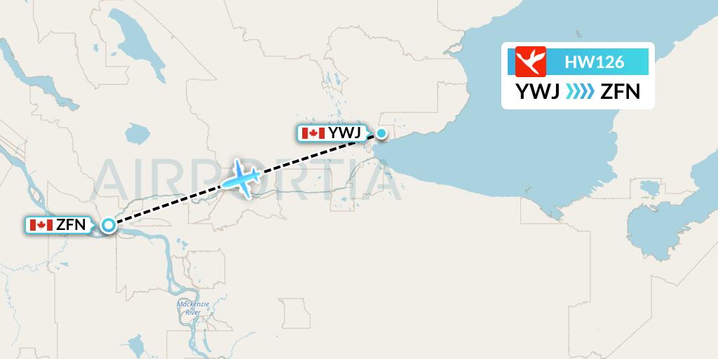 HW126 North-Wright Airways Flight Map: Deline to Tulita