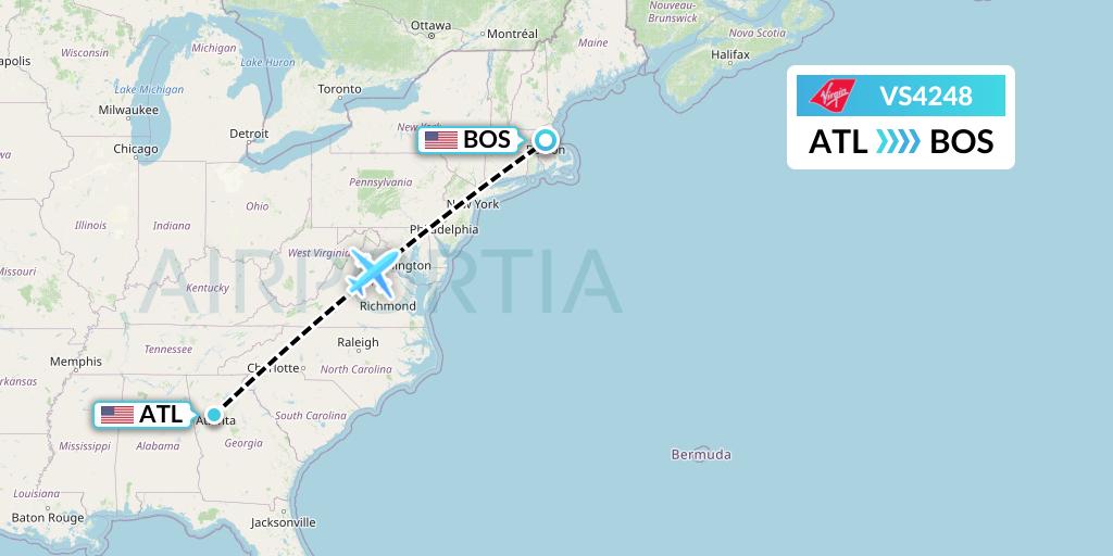 VS4248 Virgin Atlantic Airways Flight Map: Atlanta to Boston
