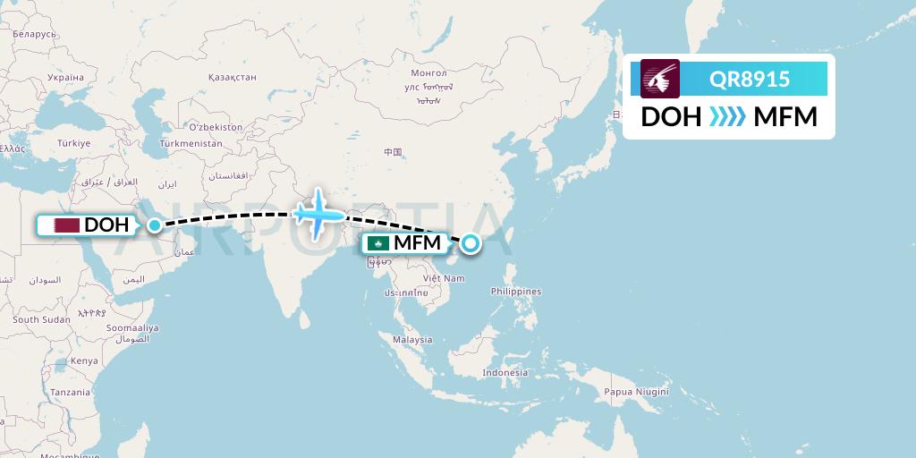 QR8915 Qatar Airways Flight Map: Doha to Macau