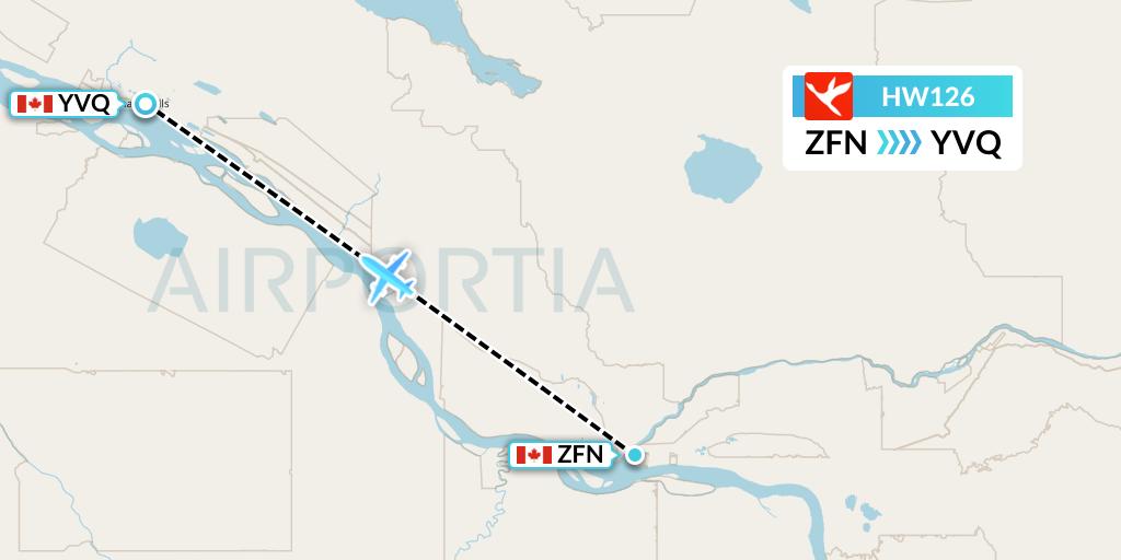 HW126 North-Wright Airways Flight Map: Tulita to Norman Wells