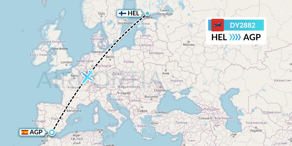 DY2882 Norwegian Flight Map: Helsinki to Malaga