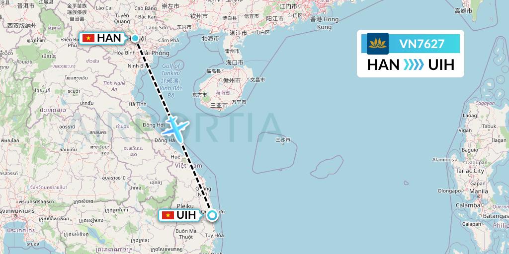 VN7627 Vietnam Airlines Flight Map: Hanoi to Qui Nhon