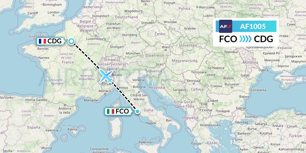 AF1005 Air France Flight Map: Rome to Paris