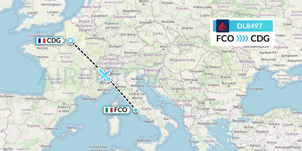 DL8497 Delta Air Lines Flight Map: Rome to Paris