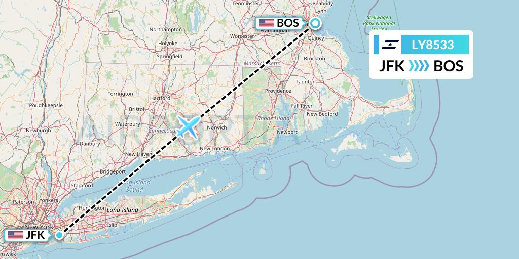 LY8533 El Al Flight Map: New York to Boston