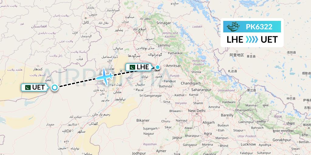 PK6322 Pakistan International Airlines Flight Map: Lahore to Quetta