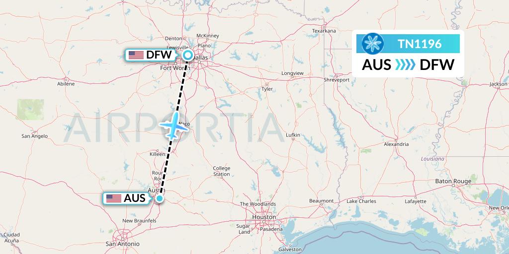 TN1196 Air Tahiti Nui Flight Map: Austin to Dallas