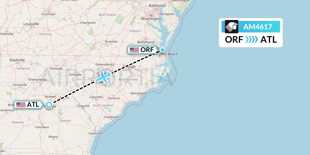 AM4617 Aeromexico Flight Map: Norfolk to Atlanta