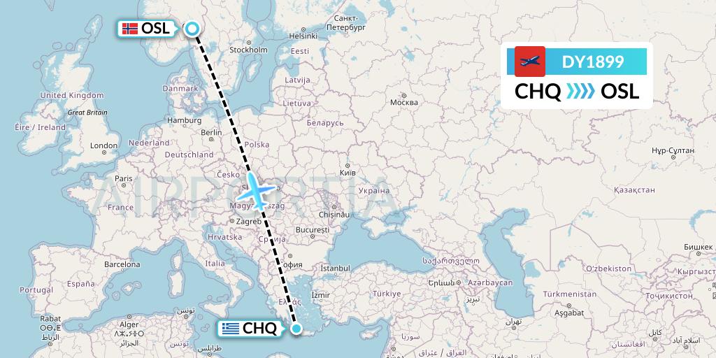 DY1899 Norwegian Flight Map: Chania to Oslo