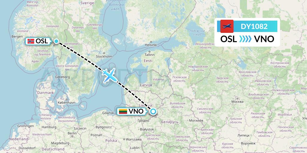 DY1082 Norwegian Flight Map: Oslo to Vilnius