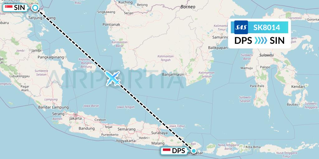 SK8014 SAS Flight Map: Denpasar to Singapore