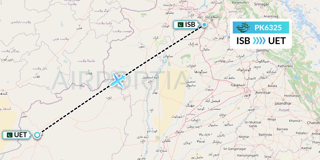 PK6325 Pakistan International Airlines Flight Map: Islamabad to Quetta