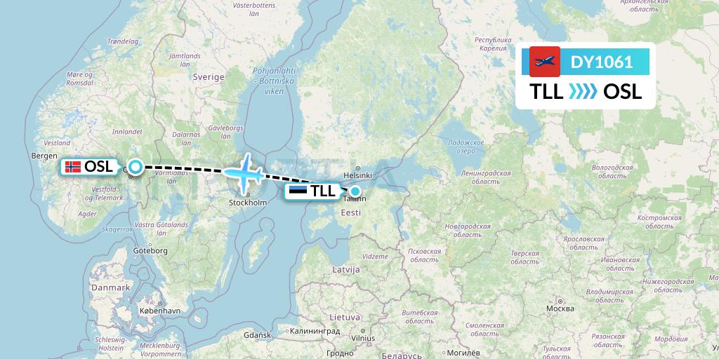 DY1061 Norwegian Flight Map: Tallinn to Oslo