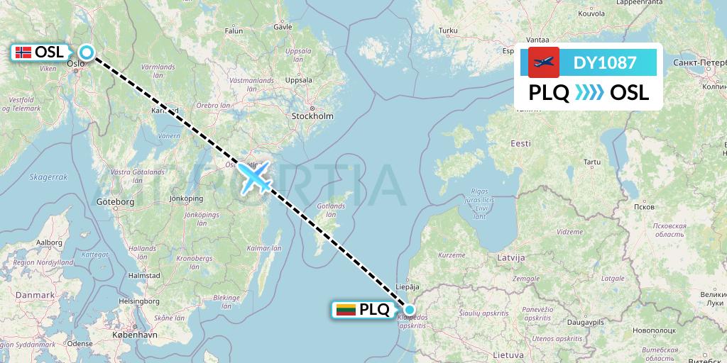 DY1087 Norwegian Flight Map: Palanga to Oslo
