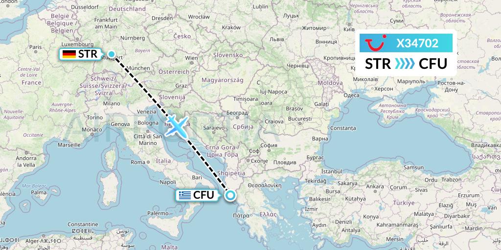 X34702 TUI fly Germany Flight Map: Stuttgart to Corfu