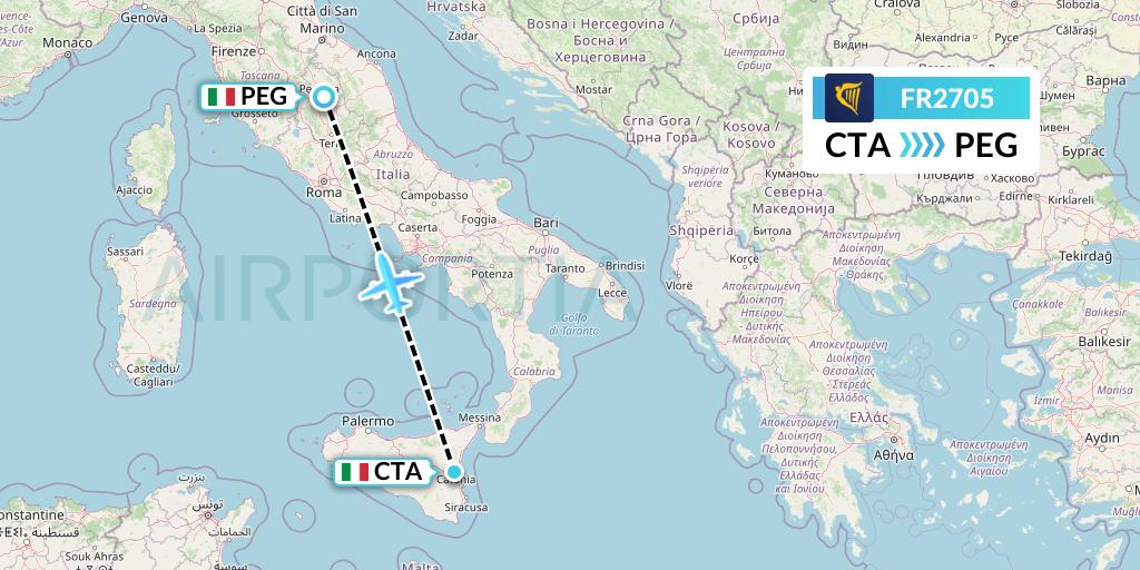 FR2705 Ryanair Flight Map: Catania to Perugia