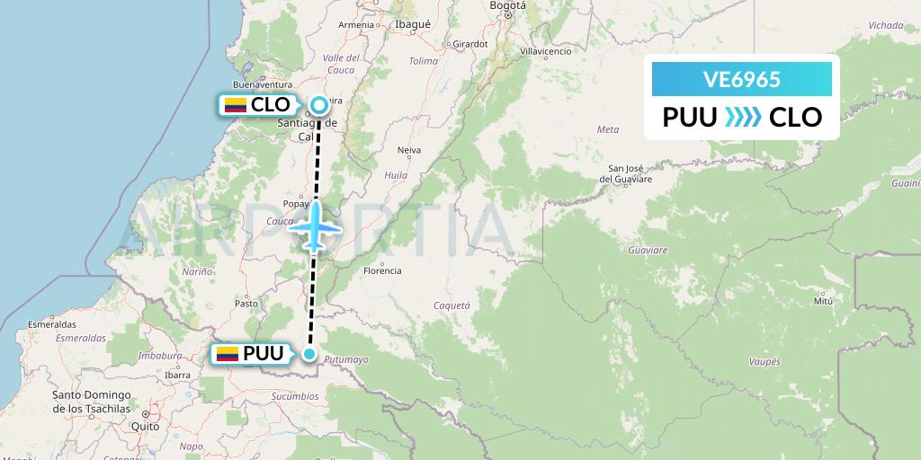 VE6965 Easyfly Flight Map: Puerto Asis to Cali