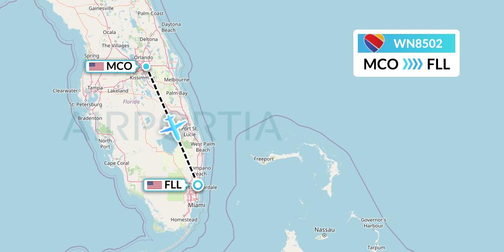 WN8502 Southwest Airlines Flight Map: Orlando to Fort Lauderdale