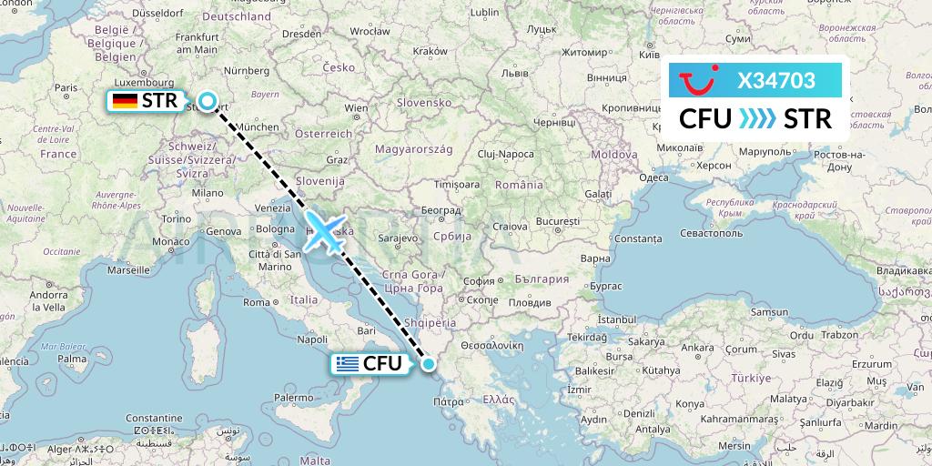 X34703 TUI fly Germany Flight Map: Corfu to Stuttgart