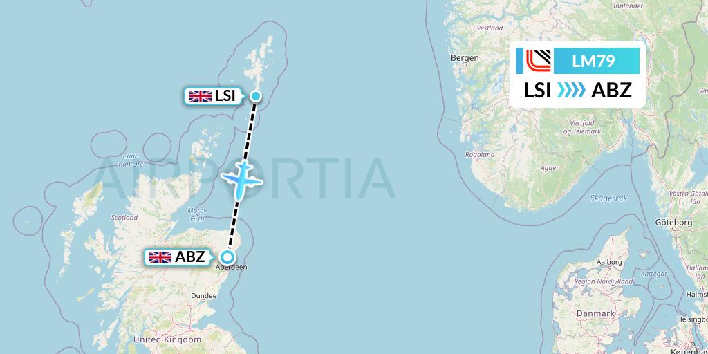 LM79 Loganair Flight Map: Sumburgh to Aberdeen